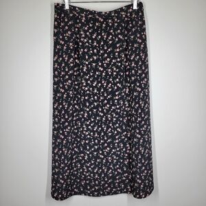 Vintage 90s Halmode Apparel Pink Black Floral A-Line Maxi Skirt 12 Side Zip